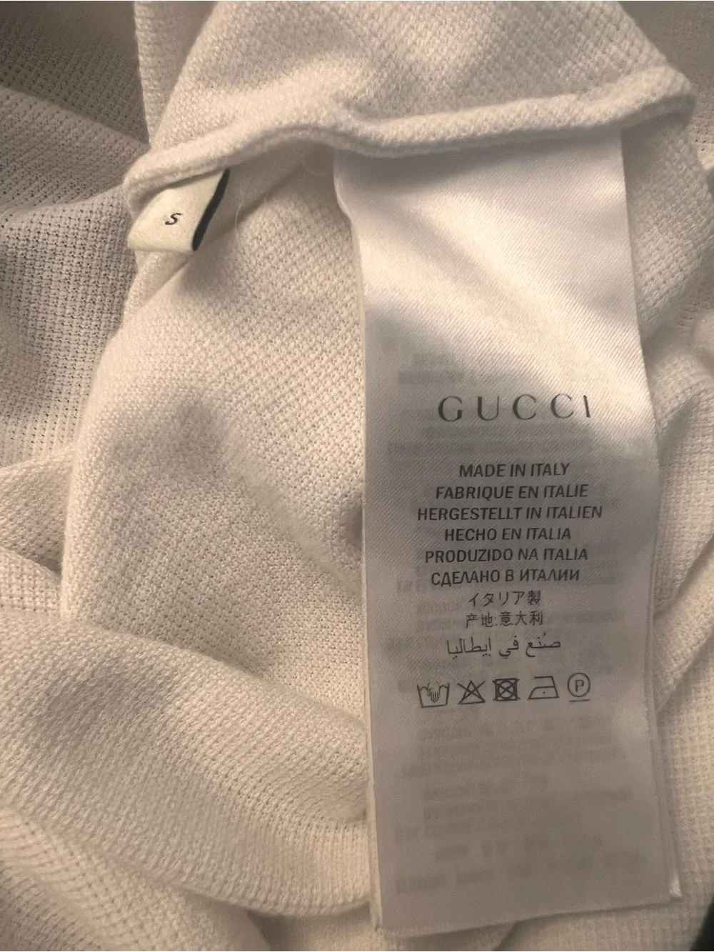 Gucci White Polo with Navy Collar and Red Stripe Accents